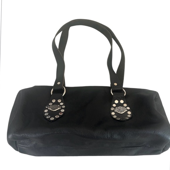Vintage Harley Davidson pebbled leather black purse with studded logo - Picture 1 of 12